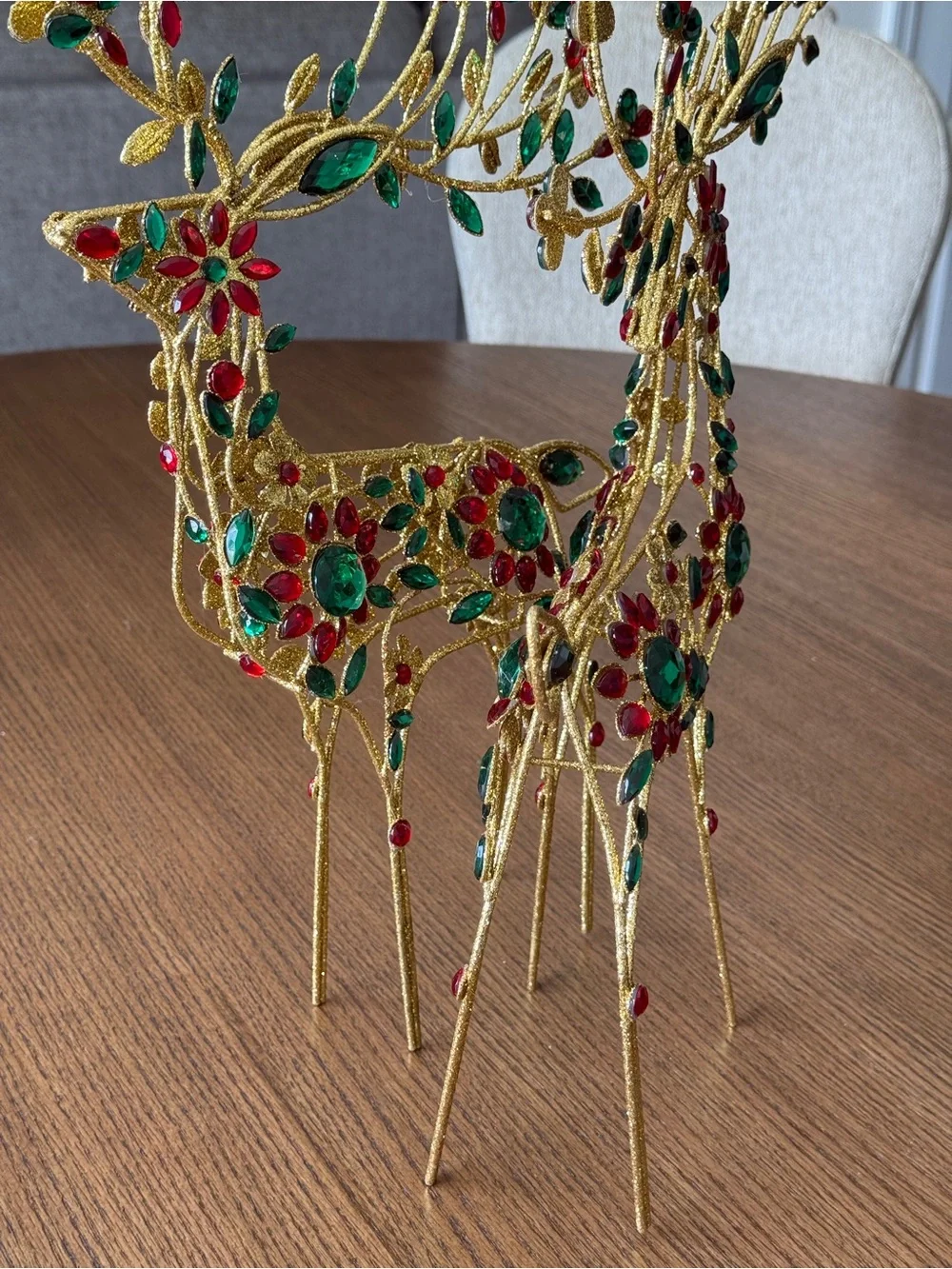 Jeweled Gold Holiday Deer Tabletop Statue | Christmas Decor